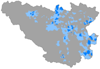 Světle modrá barva zobrazuje oblasti, ve kterých měla být arabština dominantním jazykem. V tmavě modrých oblastech se mělo jednat o většinový jazyk. Vedle arabštiny byly za fyrinijské jazyky označovány také turečtina a čeština.